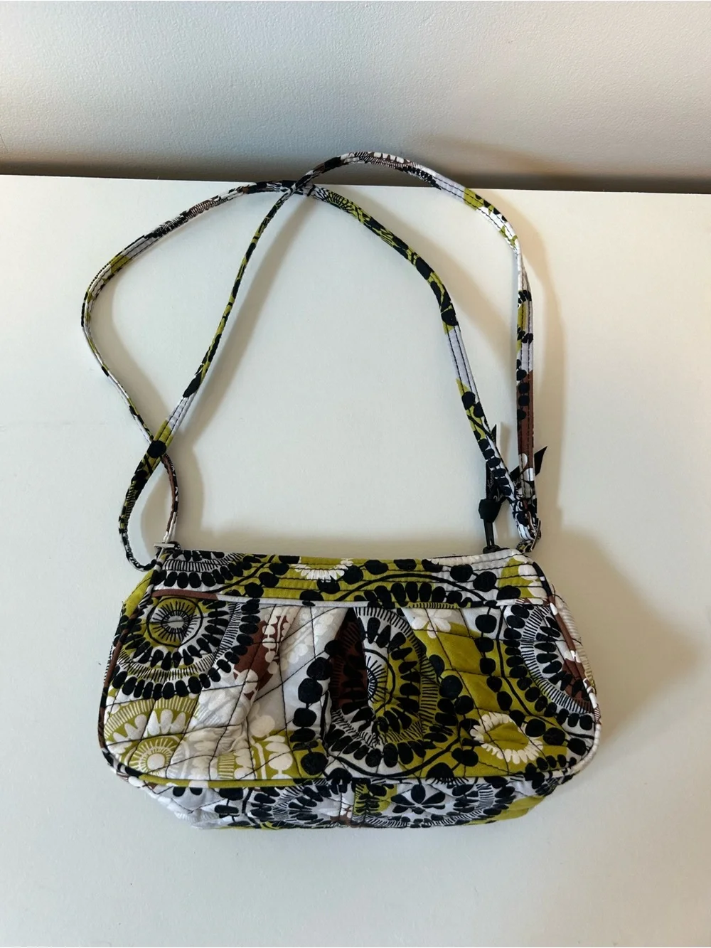 Vera Bradley Brown Multi Quilted Floral Shoulder Bag with Olive Accents